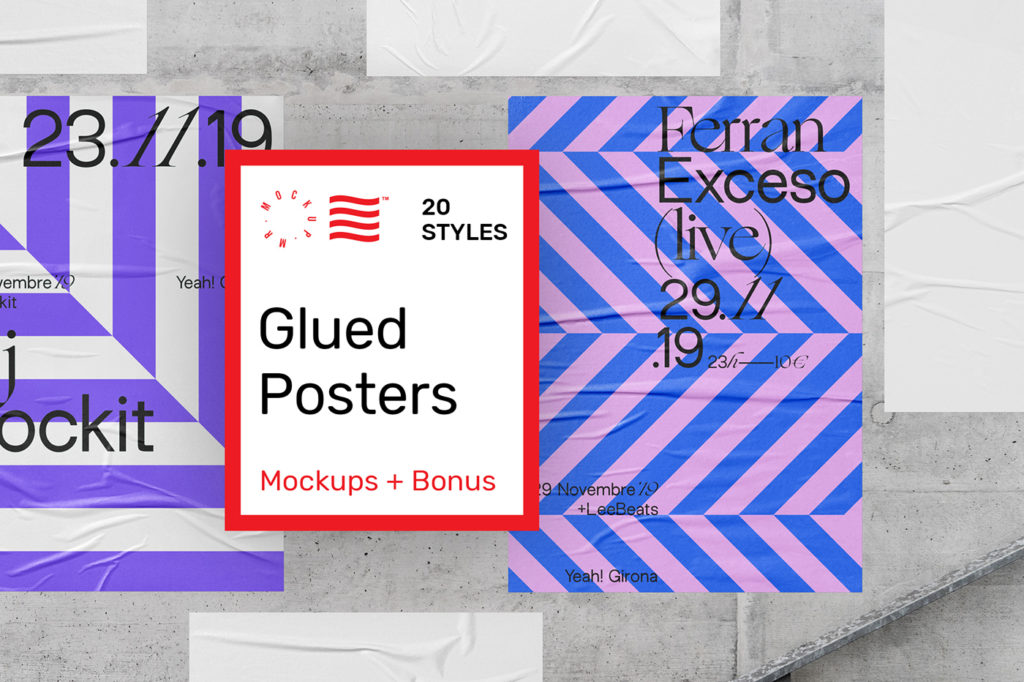 Glued-Poster-Mockups-W00 Glued Poster Mockups