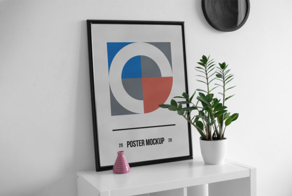 Poster on Desk PSD Mockup