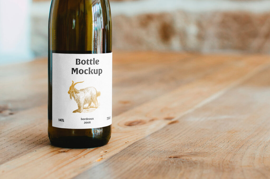 Wine Bottle on Table Mockup