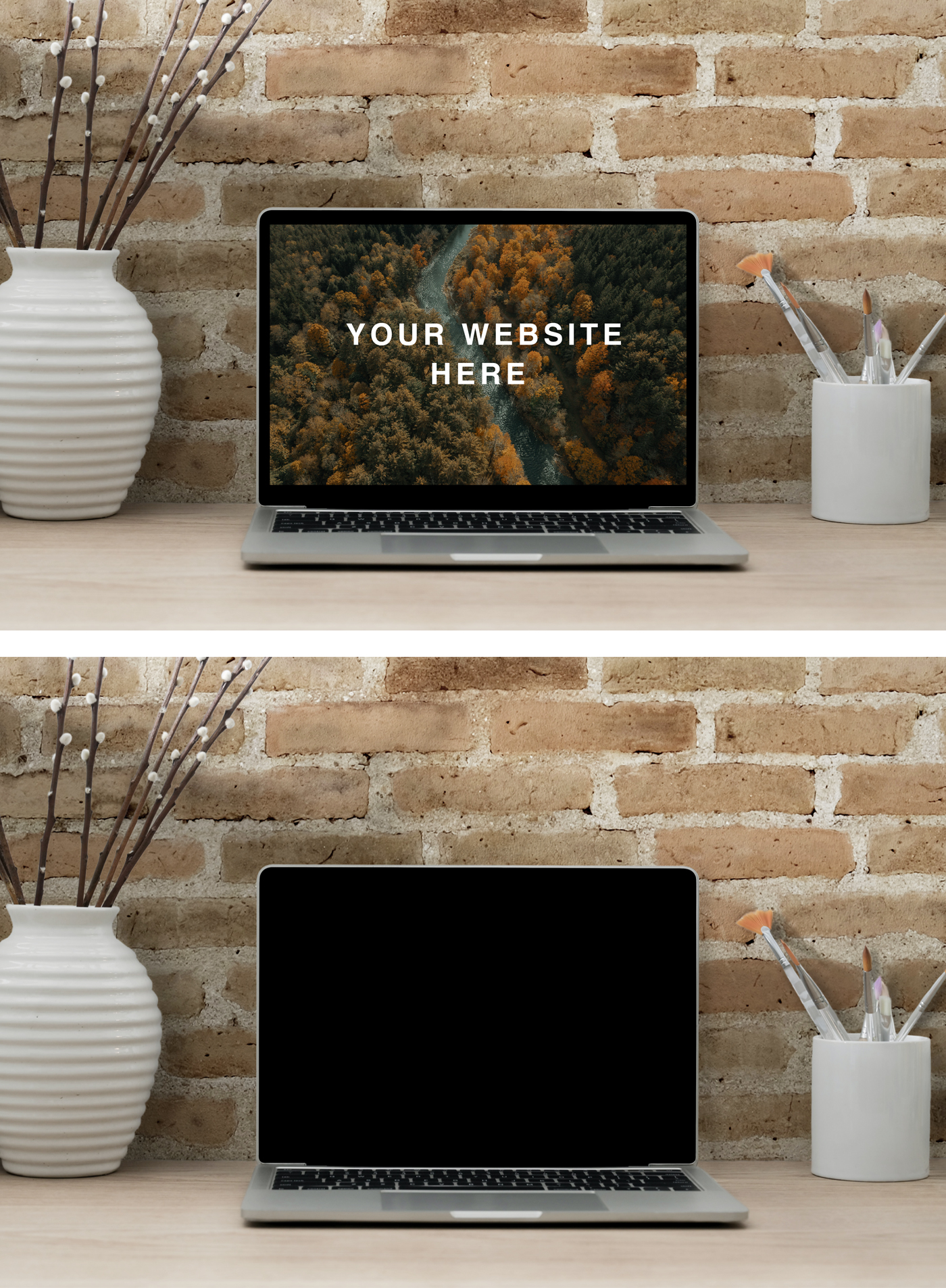Realistic MacBook Workspace Mockup
