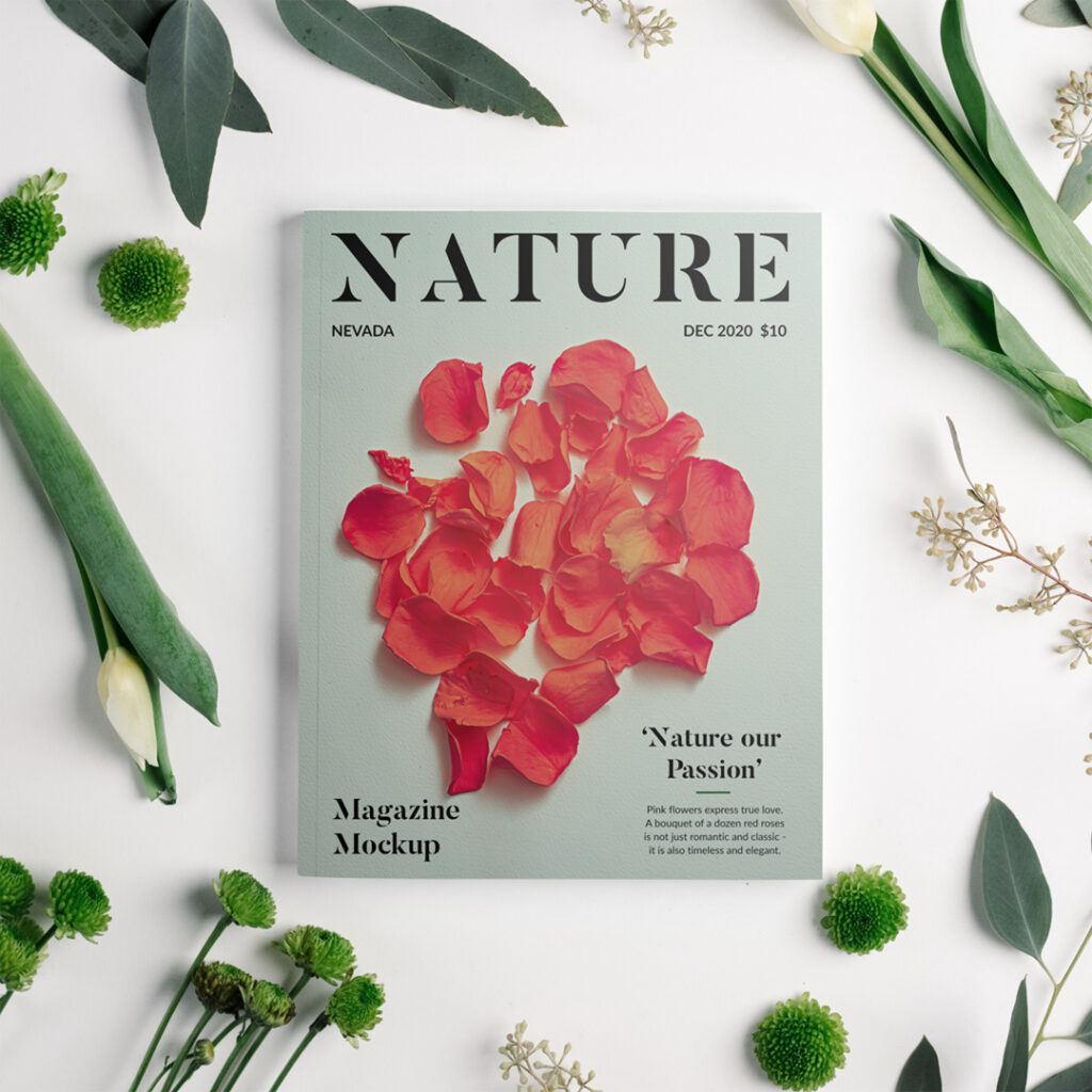 Magazine with Flowers Mockup