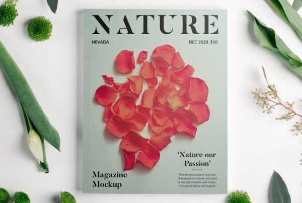 Magazine with Flowers Mockup