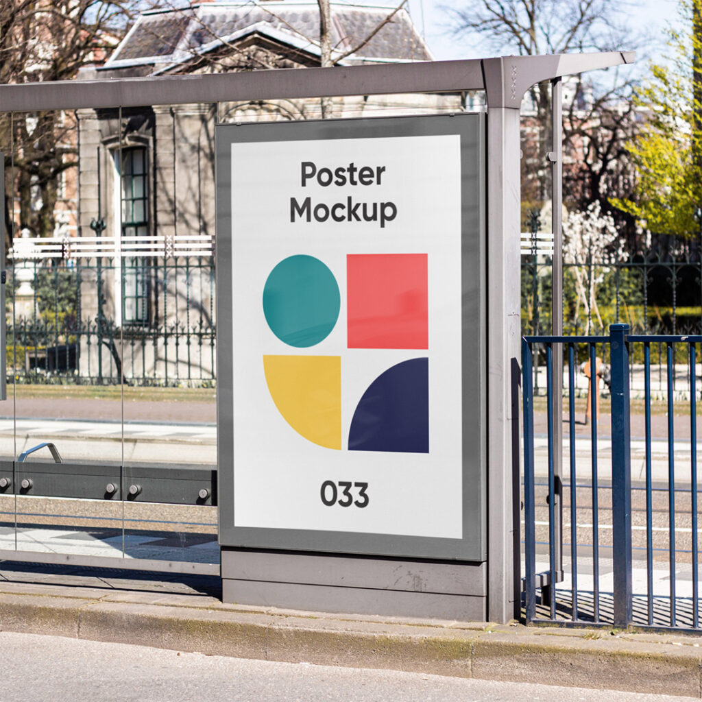 Poster on Bus Stop Mockup