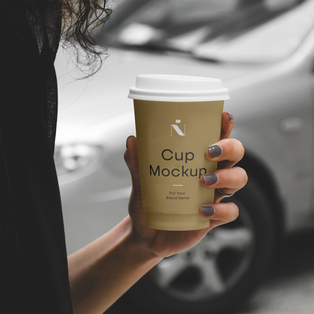 Woman Holding Cafe Cup Mockup