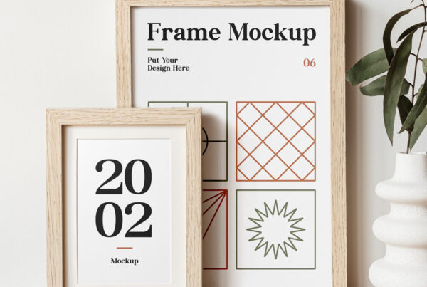Wood Frames on Table Mockup