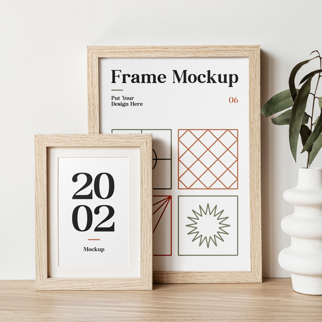 Wood Frames on Table Mockup — Mr.Mockup Graphic Design Freebies