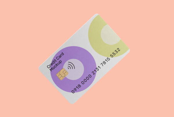 Front view, Credit Card PSD Mockup at an angle of 45 degrees on the flesh background color.