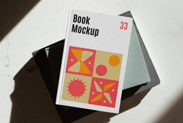Front view, small paper Box Set Mockup arranged in compositions standing on floor in studio space.