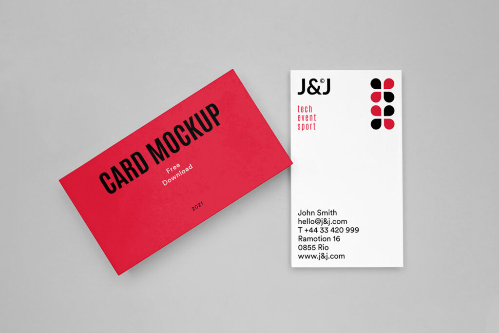 Rectangle Card's PSD Mockup, seen from above and lies on the gray floor.