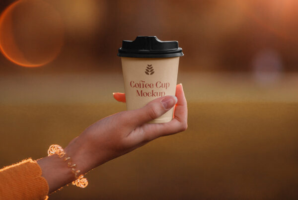 A Small Coffee Cup Mockup holding in women arm against the background of the forest.