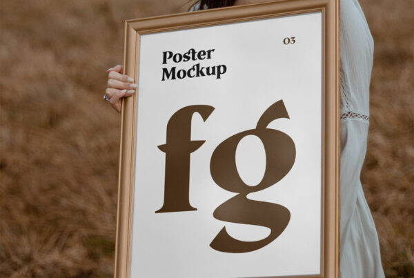 Women with Poster Mockup standing in the park in the fall.
