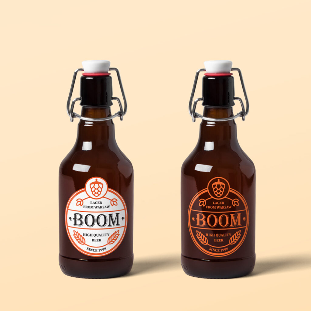 Front view, two small craft Beer Bottle Mockup with unique design.