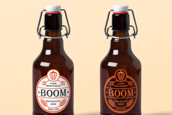 Front view, two small craft Beer Bottle Mockup with unique design.