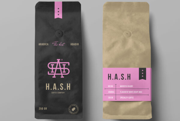 Two Coffee Bags Mockups seen from above on the gray floor.