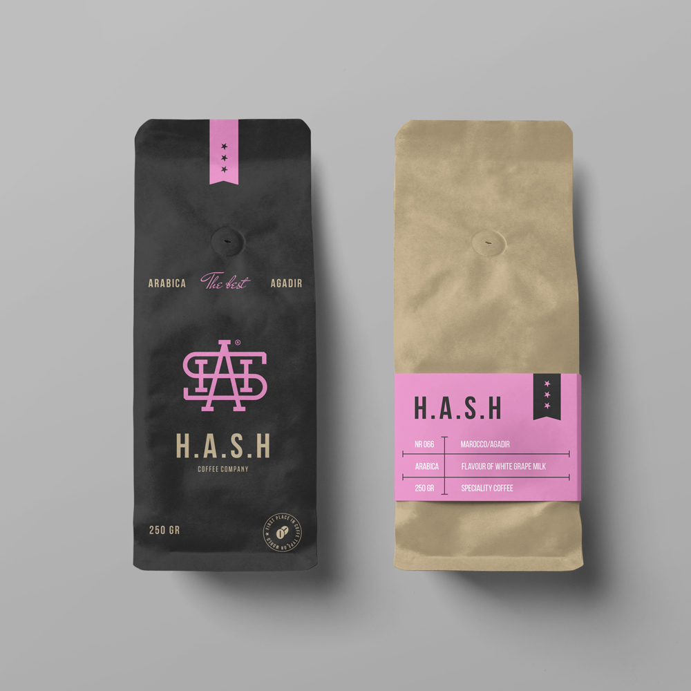 Two Coffee Bags Mockups seen from above on the gray floor.