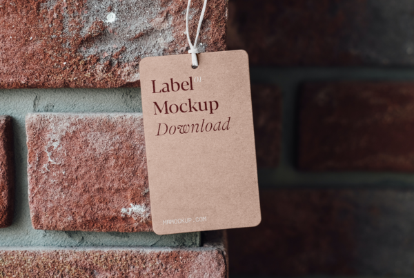 Front view, Craft Label on Brick Wall Mockup hang on the brick wall.
