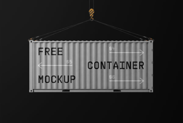 A Big Metal Container Mockup hangs on the ropes hooked by a crane.