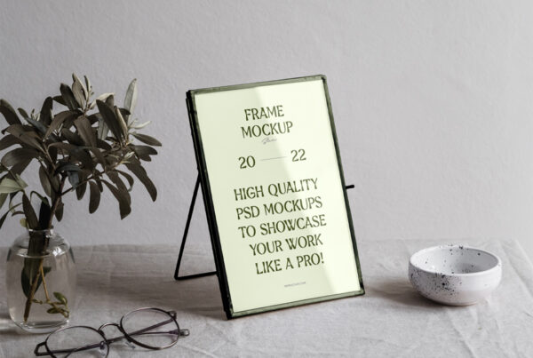 Mini Gold Frame on Table Mockup around details in photography composition.