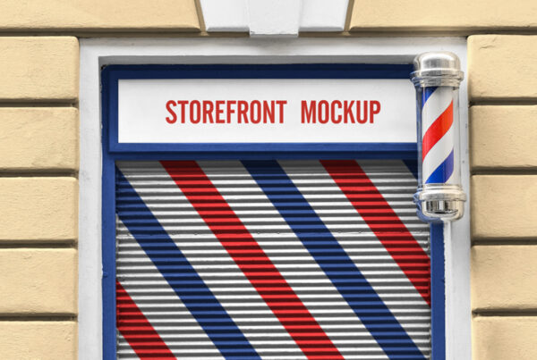 Front view, Storefront Mockup in the building elevation.