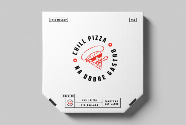 White Pizza Box seen from above on the gray floor.