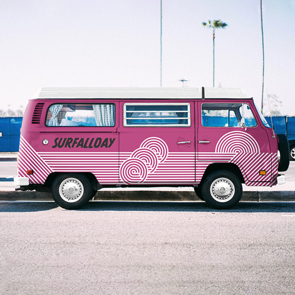 Volkswagen Mockup park at the curb and seen from the right side.