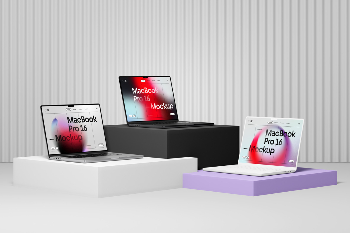 Three MacBook Pro 16 Mockups 01 MBP16M