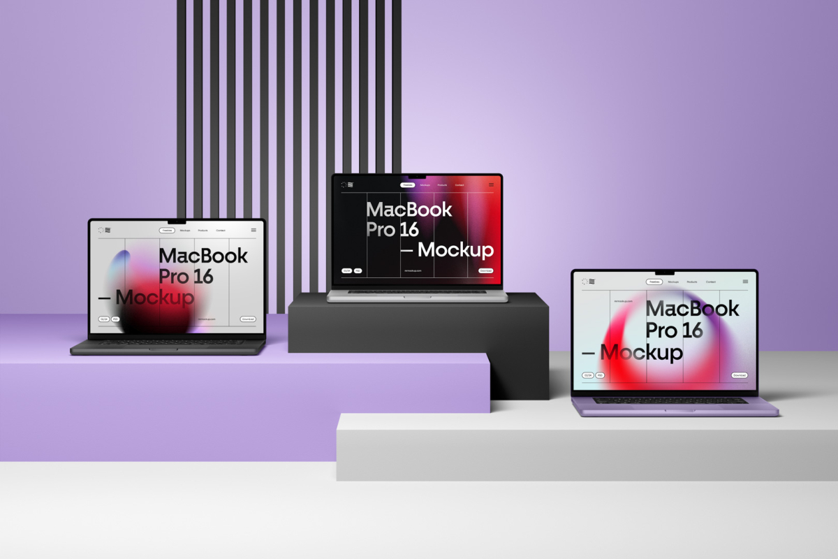 Three MacBook Pro 16 Mockups 02 MBP16M