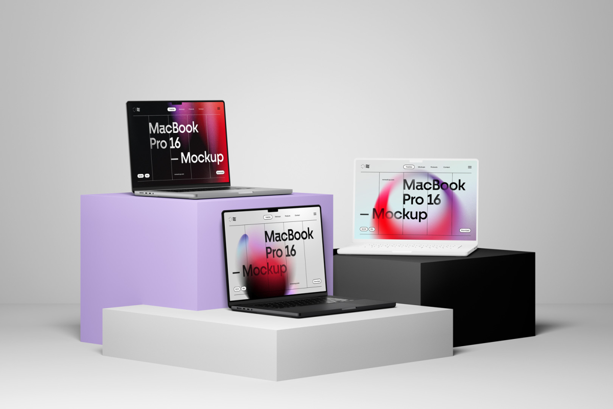 Three MacBook Pro 16 Mockups 04 MBP16M