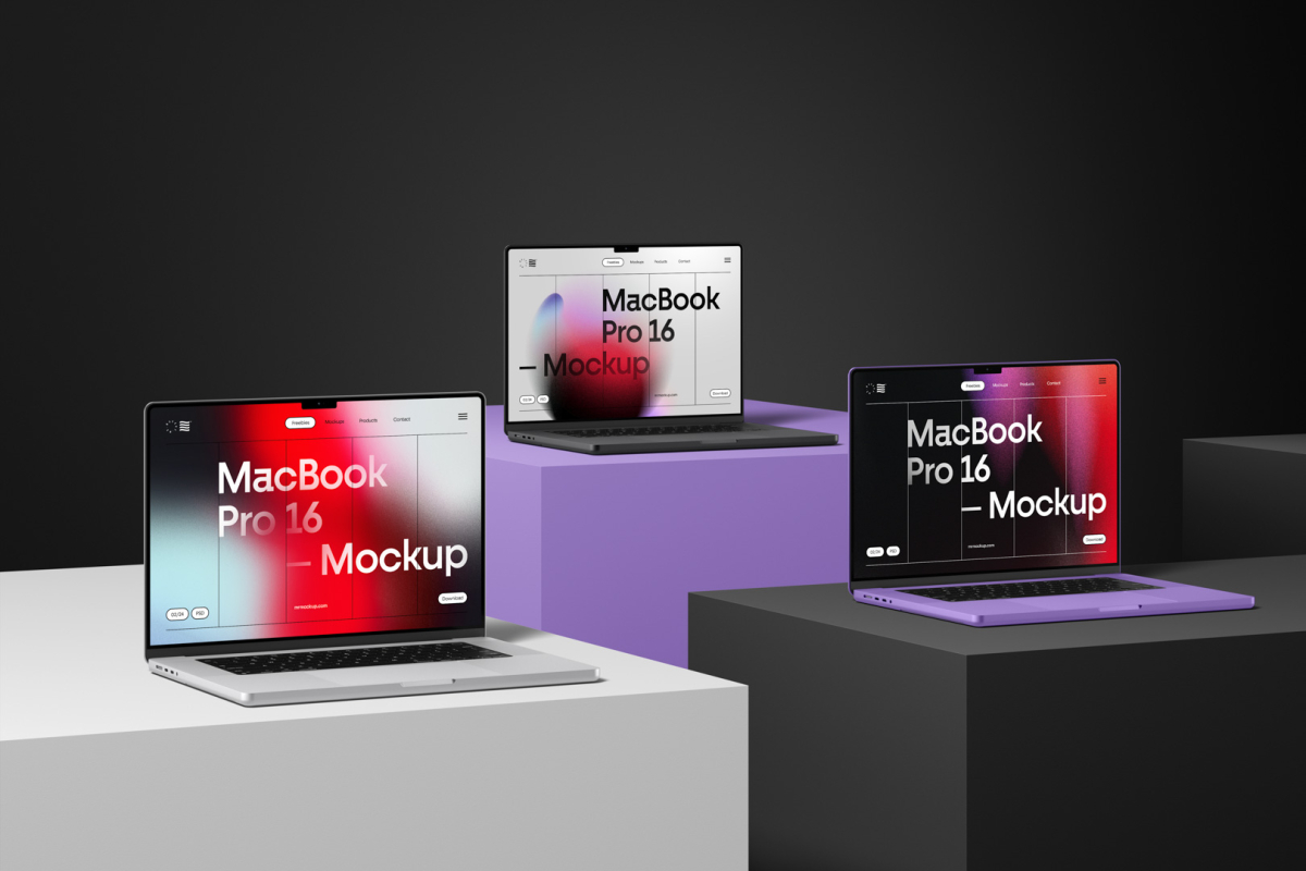 Three MacBook Pro 16 Mockups 05 MBP16M