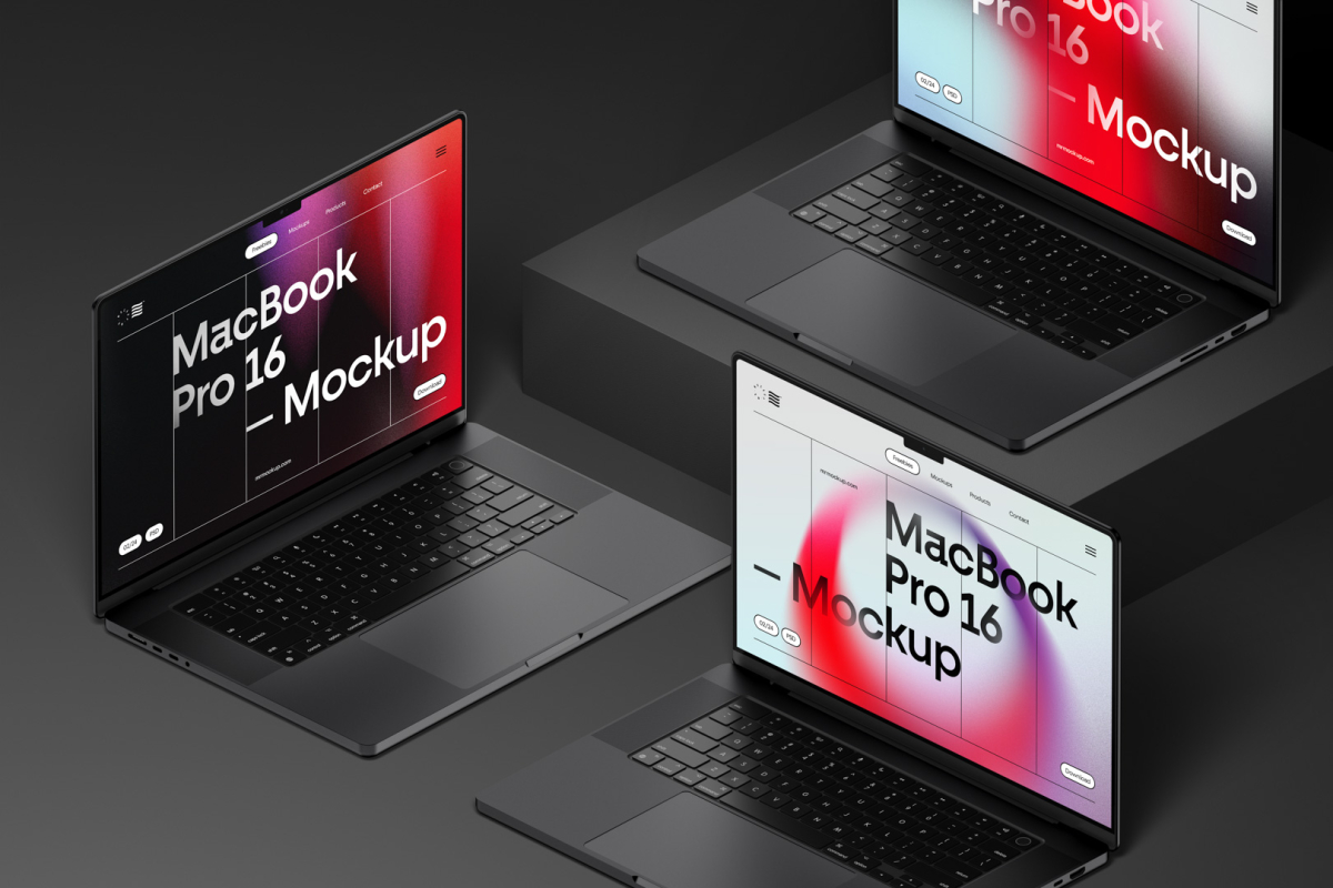 Three MacBook Pro 16 Mockups 06 MBP16M