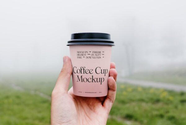 Small coffee cup mockup in hand on the park background view.