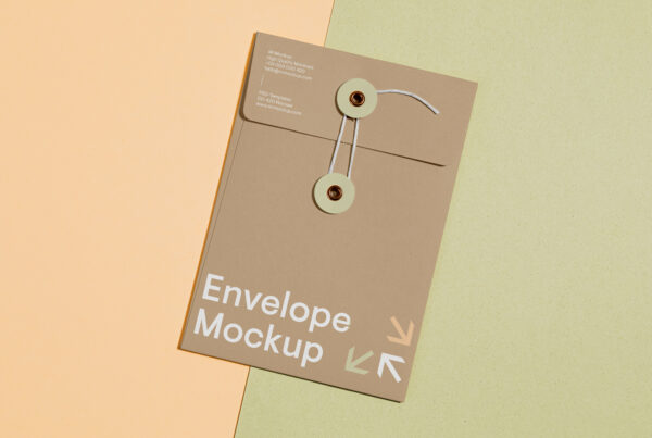Craft envelope mockup on the paper floor.