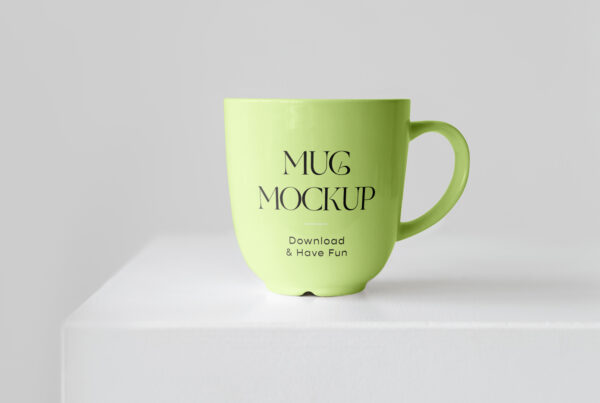 Ceramic mug mockup on the white cube.