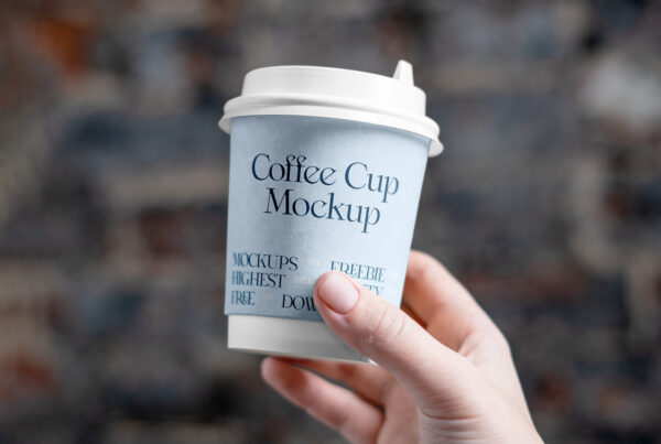 Coffee cup mockup in men's hand.