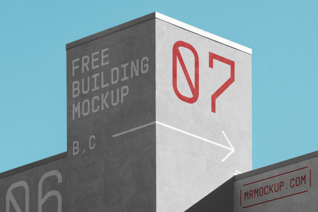Concrete elevation building mockup against the sky.