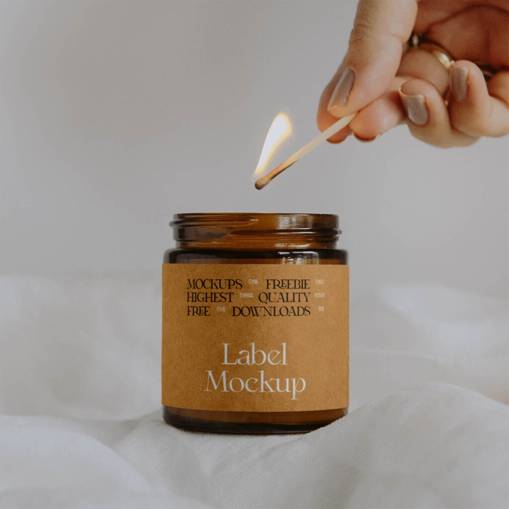 Candle mockup with paper label.