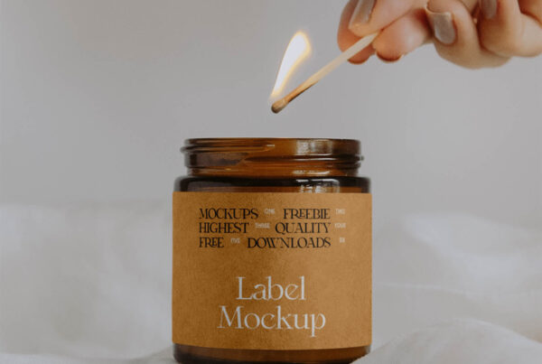 Candle mockup with paper label.