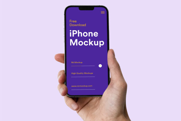 iPhone mockup in men's hand seen from the front