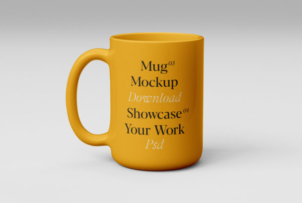 Realistic ceramic mug mockup standing on the white background.