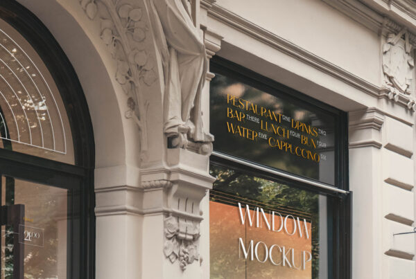 Window decoration mockup on the old building elevation.