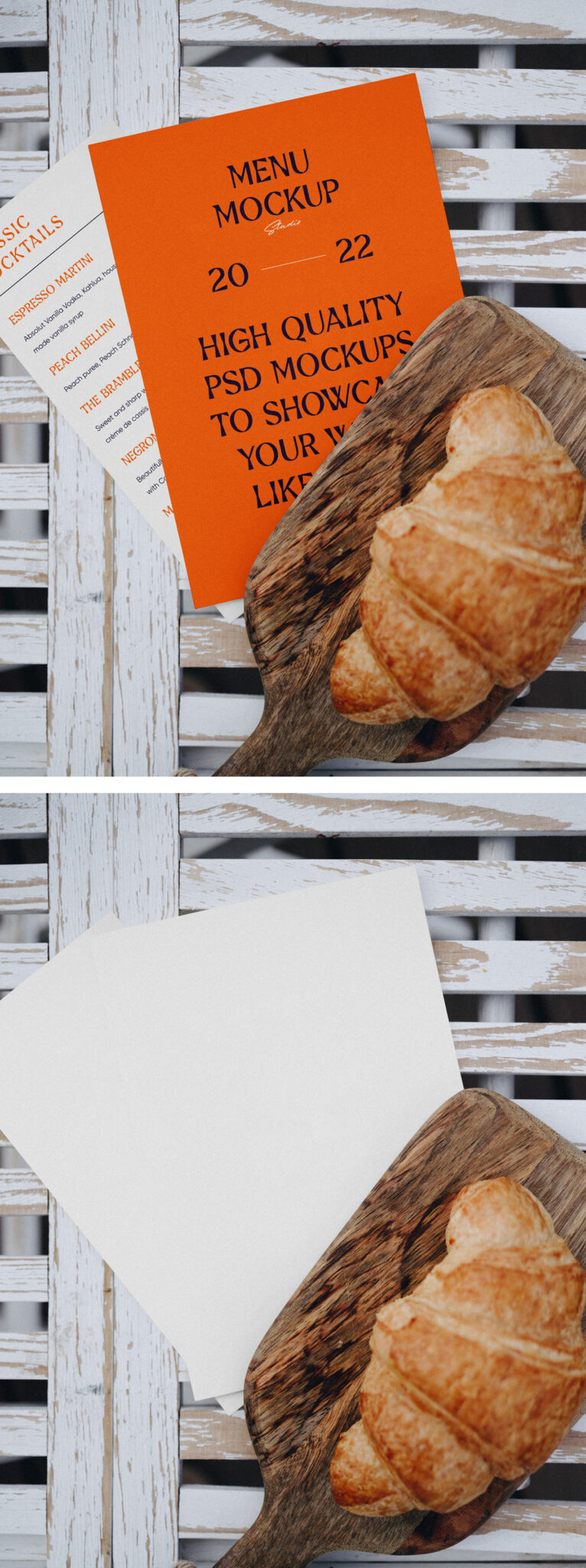 Menu Cards with Croissant Mockup — Mr.Mockup