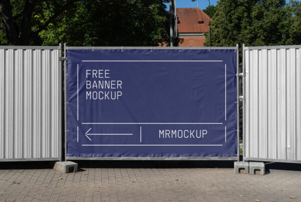 Tilt banner mockup on a metal fence.