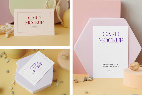 A card mockups with paper figures decorations.