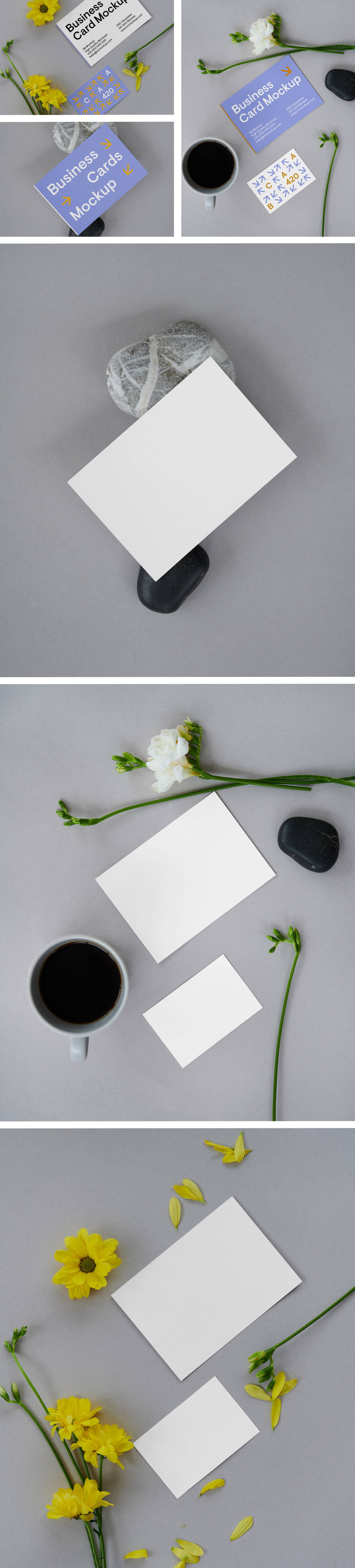 The blank business card's mockup is placed on the floor, seen from above.