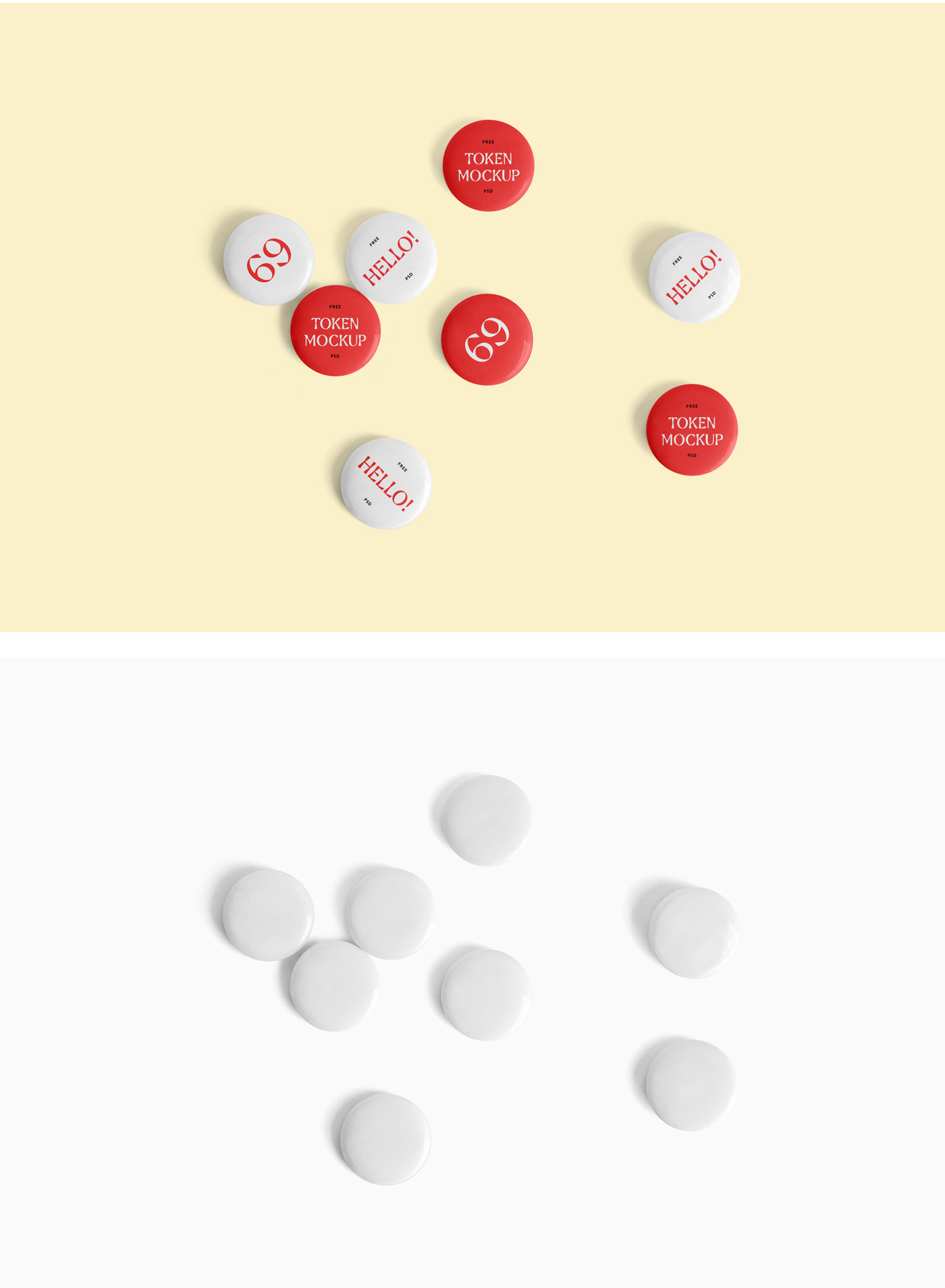 Blank circle tokens mockup scattered on the floor.