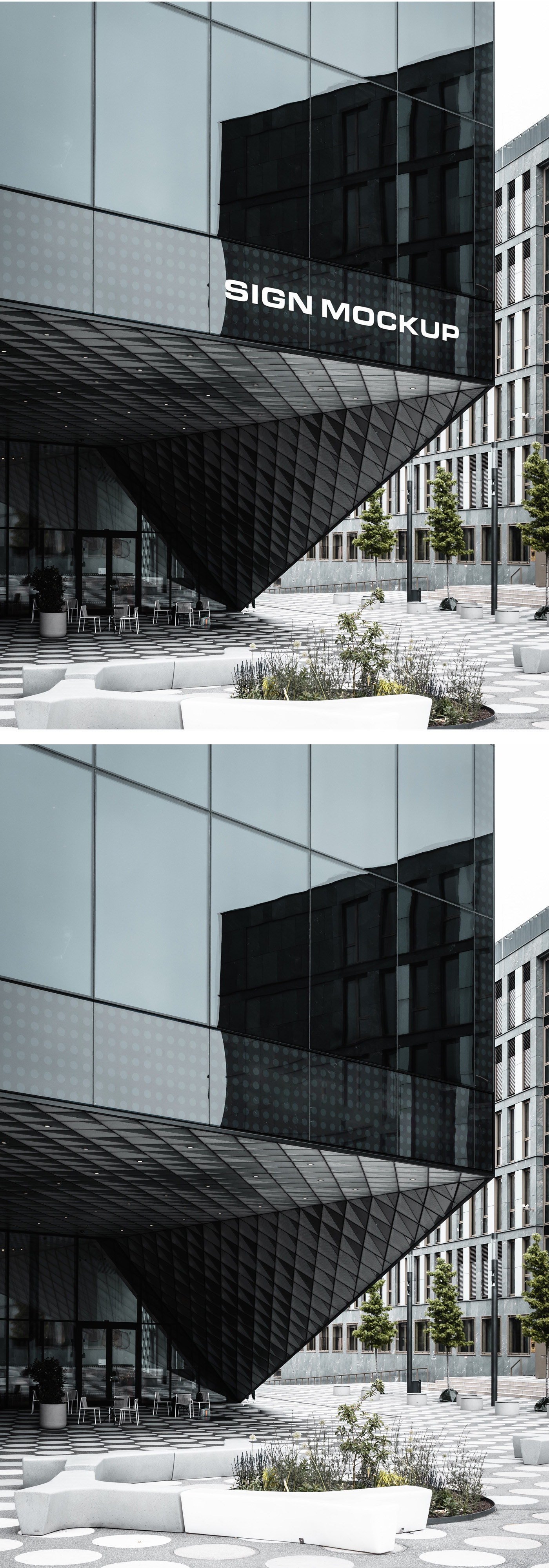 Sign mockup on corporate building in the city center.