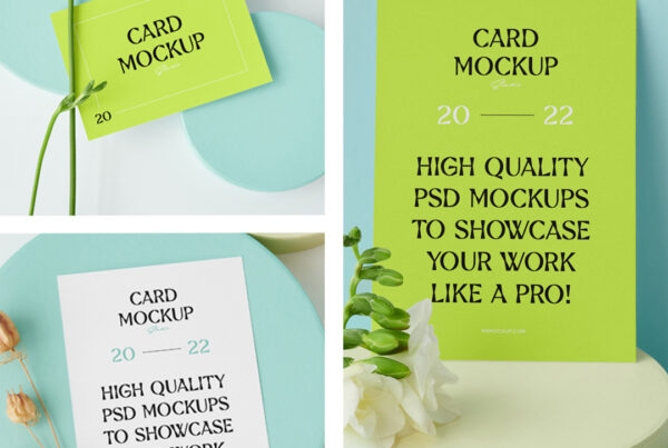The card mockups on the circle paper boxes.