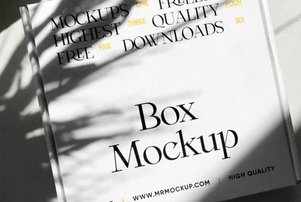 White square package mockup covered with shadow on the floor.