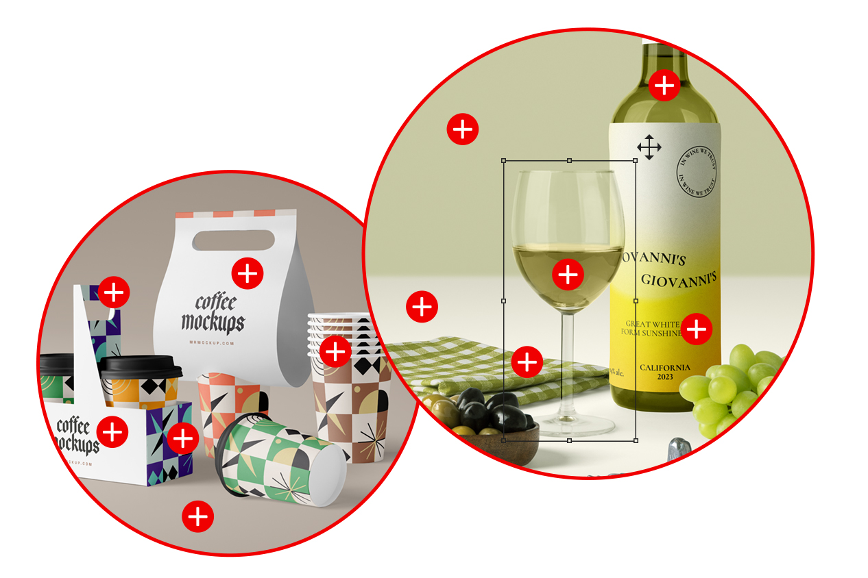 Wine and Coffee scene, showing high customization of Front View Mockups.