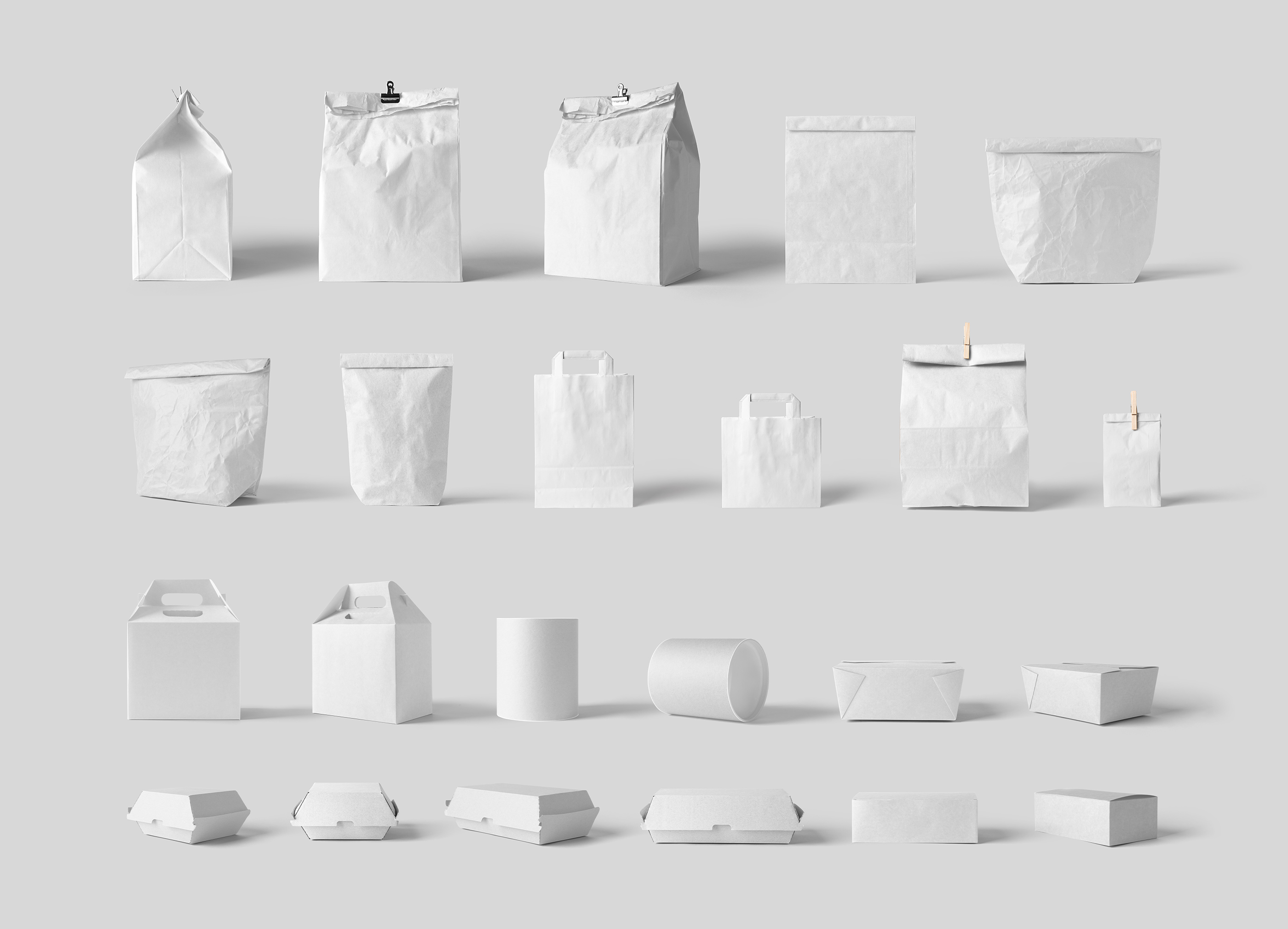 Front view of paper bags and take away boxes from Front View Mockups.